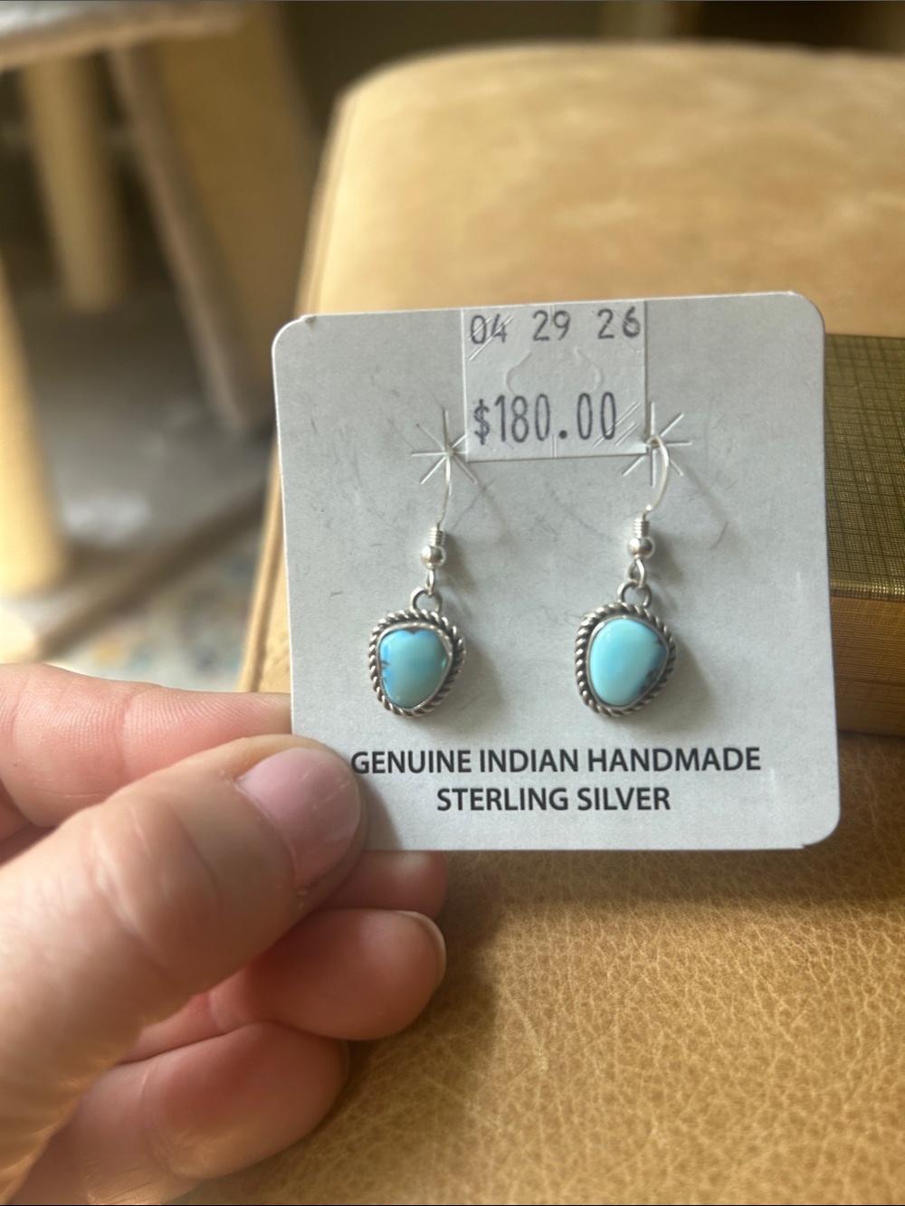 Sterling Silver Golden Hills Turquoise Teardrop Earrings - Handmade